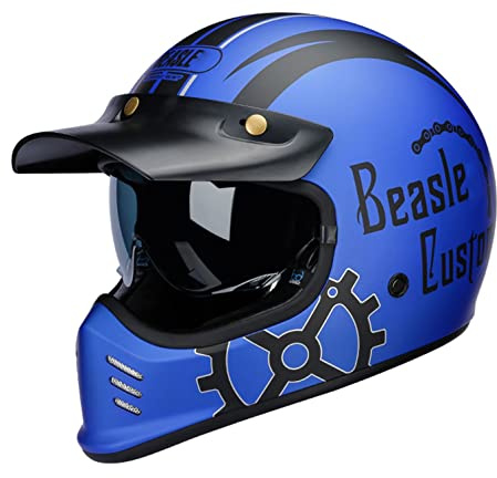 Full face Motorrad Helm Vintage Integralhelm Motorrad Scooter Retro Classic Crash Racing Touring ECE-geprüfter Helm,Atmungsaktiv und Warm für Erwachsene Männer Women