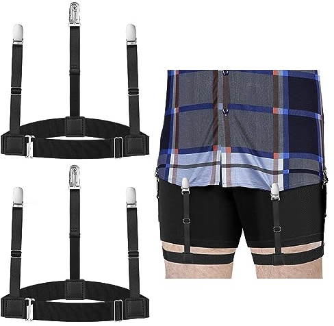 ACWOO Hemdhalter Herren, 2 Stück Elastisch und Flexible Hemd-halter Hosenträger mit Rutschfest Sperrung Schellen, Adjustable Längenverstellbar Shirt Stays für Männer und Frauen, O-shape Schwarz