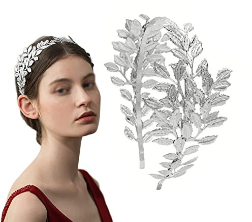 Hoshisea Couronne de Déesse, Bandeau de Feuille, Casque de Déesse, Bandeau de Mariage Argent, Utilisé pour les Bijoux de Mariée, Coiffe de Feuille (Argent)