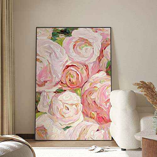 Ölbilder Auf Leinwand Handgemalt, Rosa Textur Abstrakte Flüssigkeit Rose Blume Blätter Moderne Kunstwerke Rahmenlose Handgemalte Ölgemälde Auf Leinwand Wandkunst Für Wohnzimmer Schlafzimmer B