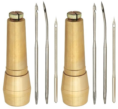 FMHXG de punzón de costura de cuero de lona, 2 agujas de coser de cuero, punzón de costura a mano con 6 agujas para reparación de costura DIY