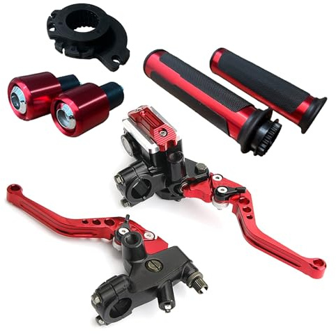 LisylineAuto Universal Motorcycle Brake Lever 7/8 Inch 22mm Handlebar Brake Master Cylinder Clutch Levers Set + Hand Grips + Handlebar Ends Set Fit for Harley Honda Kawasaki Suzuki Yamaha Red