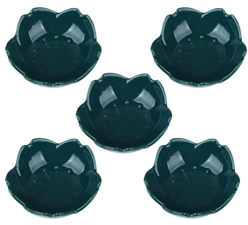 WHJY Dark Green Cherry Blossom Dish Set, Cute Pink Ceramic Plates, Sauce/Seasoning Dish, Sushi Dishes, Soy Dipping Bowl, Dessert, Appetizer Plates, Serving Dish for Kitchen Home – Set of 5