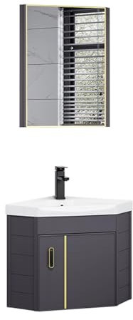 YNAYGDIUGD Lavabo A Parete,Lavello in Ceramica,Lavandini Ad Angolo per Bagno, Lavandino Ad Angolo per Bagno, Set Combo di Mobili A Parete per Piccoli Spazi (Size : 38cm, Color : with Mirror)