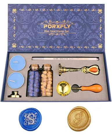 PORXFLY 2 Stück Letter S Wachs-Siegel-Stempel-Set, Initial Alphabet Wachs-Siegel-Stempels-Kit Vintage Geschenk-Box, A bis Z Buchstaben-Serie Stempel für Hochzeit Einladungen, Umschläge (S)