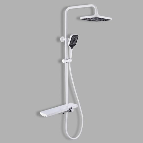 WPHH Badezimmer Duschsystem, Dreifachfunktion Dusche Mischbatterie Set, Wandmontage Badewannen Duscharmatur, Hochverstellbare Duschsäule Set Mit Regenduschkopf Und 3-Modus-Handbrause,Weiß