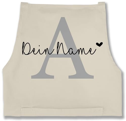 Schürze - und Initialen - Buchstabe Name anpassbar Herzchen I Geschenk Anfangsbuchstabe mit Name - 85x69 - Natur Weiß - geschenke für ältere damen buchstaben a backschürze