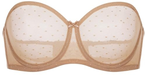 DOBREVA Women's Strapless Bra See Through Sheer Underwired Bras Unlined Plus Size Natural 36F