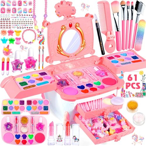 ZHHGOO Kinderschminke Set Mädchen Schminkkoffer Mädchen,61PCS Waschbar Schminke Kinder Make Up Set Mädchen Spielzeug,Geburtstags Weihnachts Karnevalsfest Geschenke für Mädchen 4-12 Jahre