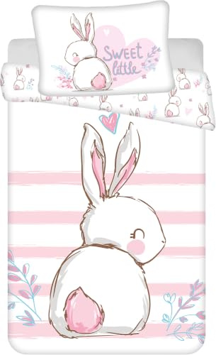 Jerry Fabrics Baby Bettwäsche Bunny rosa mit Hase 100x135 + 40x60 cm