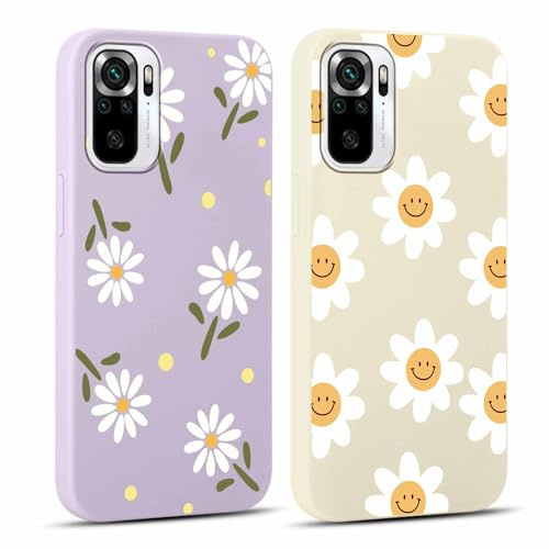 Yoedge 2 × Funda para Xiaomi Redmi Note 10 / Note 10S 4G 6,43, Púrpura Carcasa para Teléfono Móvil con Flores Aesthetic Dibujos, Soft Cristal Caja de Silicona para Xiaomi Redmi Note 10 4G Case, Flor