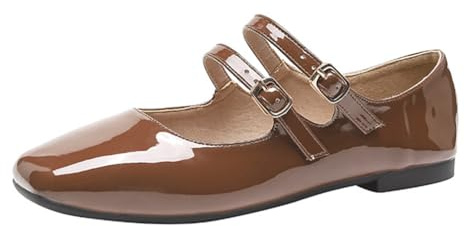 Minetom Femmes Filles Mary Jane Élégant Fête Soirée Ballerines Confortable Simili Cuir Chaussures Plates avec Boucle A Marron 41 EU