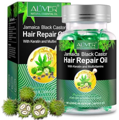 Olio di ricino P-Beauty - Capsule di olio di ricino con cheratina e vitamine - 40 capsule per uso esterno, olio per capelli per la crescita dei capelli e cura del cuoio capelluto, cura dei capelli -