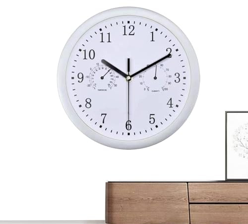 Streysisl Gartenuhr Wetterfest Outdoor, 10 Zoll Außenuhren Wetterfest Mit Thermometer Und Hygrometer, Funk-Wanduhr Schwarz Weiß, Badezimmer Uhren Funk Wasserdicht Für Terrasse