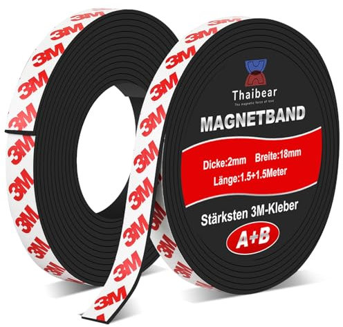 Thaibear Magnetband selbstklebend A+ B, Magnetband für Fliegengitter (1.5+1.5 Meter) | Magnetstreifen mit extra starkem 3M-VHB Kleber I Magnetklebeband selbstklebend mit gegenseitiger Anziehung