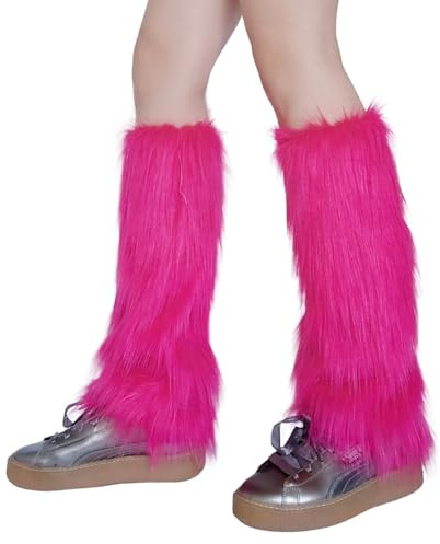 VireEyU Scaldamuscoli in Pelliccia Sintetica per Donne, Copristivali Morbidi per Carnevale, Halloween e Fasching, Gambali Invernali in Peluche, Accessori per Costume da Festa a Tema (Rosso Rosa)