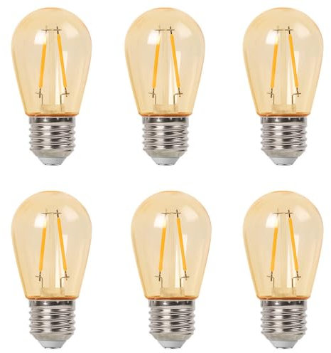 YNiuniunny 6 Pièces S14 E27 2W 220V LED Ampoule À Filament Accueil Vivre Chambre Boutique Lampe À Fil En Plastique Pour L'extérieur Ampoule Vintage Blanc Chaud