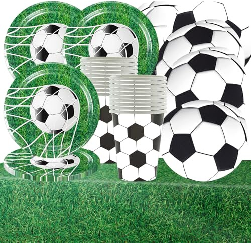 Vajilla de fiesta temática de fútbol, 61 piezas de vajilla de fiesta con platos, tazas, servilletas y manteles para una fiesta de fútbol para 20 personas