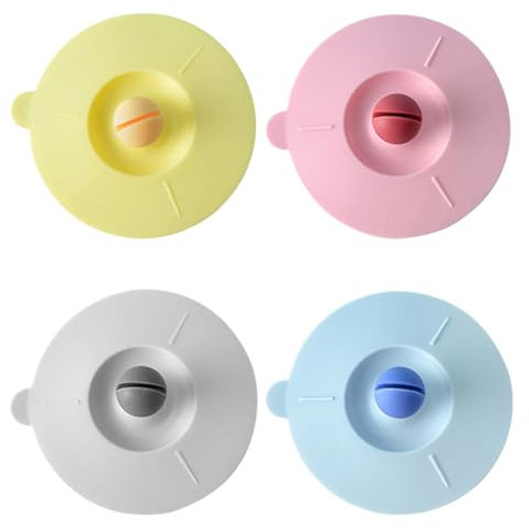 GXGM 4 Pezzi Coperchi a Ventosa in Silicone,Coperchi in Silicone, Riutilizzabili,Anti-Polvere,per Ciotole,Pentole,Piatti,Tazze,Frigorifero, Padelle e per Forno a Microonde