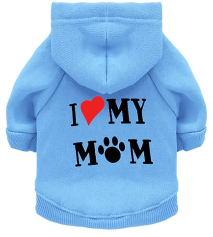 Izefia Kapuzen-Sweatshirt für Hunde, Kleidung für Hunde, mit Aufschrift I love my mother, Cardigan, Winter, warm, Baumwolle, für kleine Hunde und Katzen