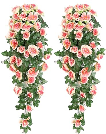 Yiyifor 2 Piezas Artificiales Plantas Colgantes,Flores Rosas Artificiales Vides Colgando Plantas Hiedra de Plástico Plantas Artificiales (Champagne Color)