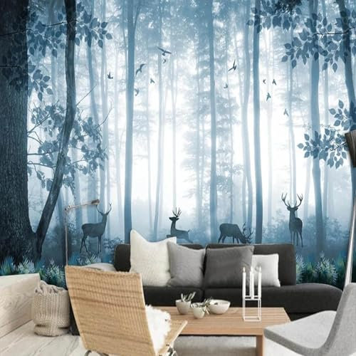 MIXUEXUNLU Mural Wallpaper 3D Hand-Painted Blue elk Mural Children's Bedroom Kindergarten Decoration Mural