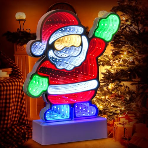 Johiux LED Santa Weihnachtsbeleuchtung mit Infinity-Effekt,Weihnachtsdeko Innen,20CM Santa Dekofigur Tischdeko Weihnachten,Christmas Decorations