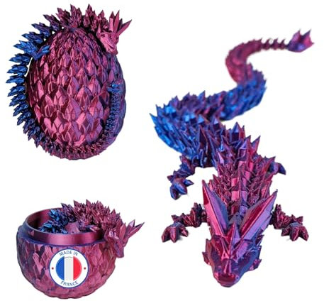 Dragon Articulé & Œuf de Dragon Imprimé en 3D Décoration Univers Fantastique Fidget Toy Jouet Idée Cadeau Unique Décoration d'Intérieur Maison Chambre Salon Enfant (Rouge Bleu Brilliant)