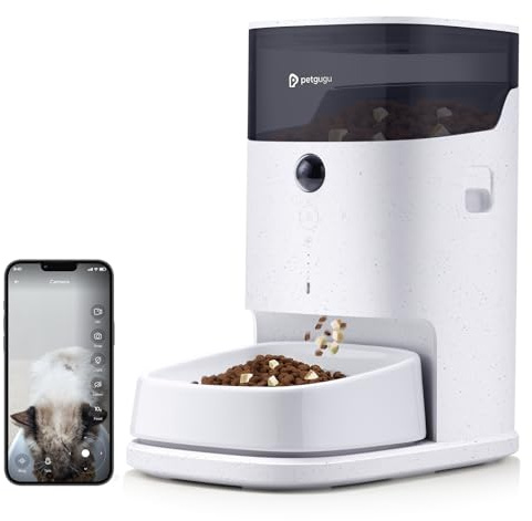 PETGUGU PF2 Automatic Cat Feeder with Camera, Smart APP Control, 3.5L Capacity, Remote Feeding & Voice Interaction, Ceramic Bowls for Cats & Small Dogs