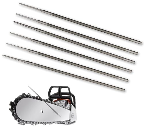 Juego de 6 limas de 4,8 mm para motosierra, lima redonda de acero al carbono, lima para motosierra 3/8, adecuada para reparar y pelar cadenas de sierras, cortadoras de césped, motosierras