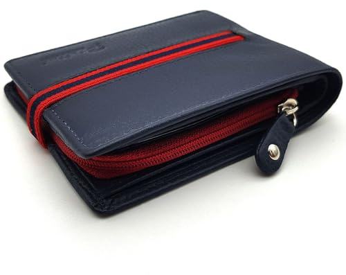 Pielini - Cartera de Piel para Hombre con Monedero de Cremallera y Tarjetero – Billetera Pequeña de Cuero para Tarjetas, DNI y Billetes – Cartera Compacta y Elegante Modelo 5306 (Marino)