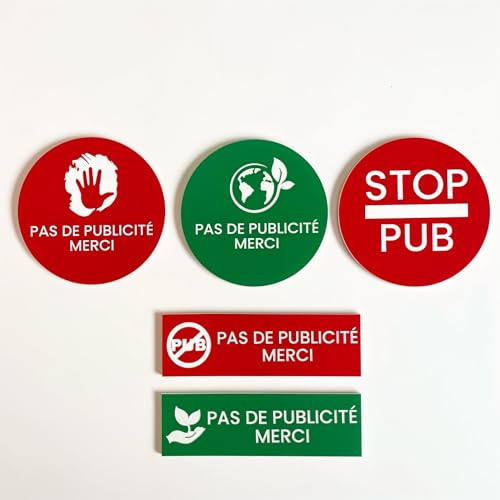 Briefkastenschild STOP PUB - KEINE WERBUNG DANKE - Variante STOP PUB erhältlich - Acryl zweischichtig graviert - 27 Farben - 8 Symbole - 80x25mm - 3M Aufkleber
