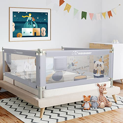 150cm Baby Bettgitter Rausfallschutz Bett,Rausfallschutz Boxspringbett，Klappbar Bettschutzgitter für Kinder mit vertikaler Hebe，Kinderbettgitter Babybettgitter Kinderbettschutzgitter，Hellgrau，1 PCS