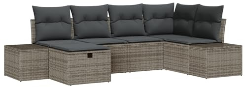vidaXL Gartensofa-Set mit Kissen 6 pcs Grau Poly-Rattan, Garten und Terrasse, modernes modulare Lounge-Sofa Set, UV-beständig, Flexible Sitzgelegenheiten aus Poly-Rattan