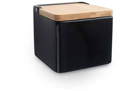 Salero - salero cuadrado de 11x11 cm en color negro, diseño elegante y moderno, ideal para complementos de mesa y uso diario.