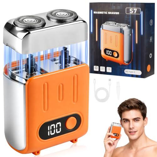 Mini Electric Razor for Men, 2025 Portable Razors for Men IPX7 Waterproof, Magnetic Double Head Shavers, Wet & Dry Shaving Machine, Type-C Rechargeable, for Home Travel
