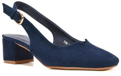 ESSEX GLAM Women's Slingback Court Shoes Ladies Square Toe Low Mid Block Heel Evening Classic Pumps Size 3-8