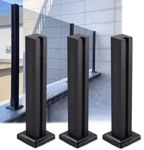 Poste de barandilla de vidrio de aluminio, soporte de abrazadera de vidrio de 3 piezas para vidrio de 8 a 12 mm, base con ranuras, 100 cm de altura, ideal para cubiertas y balcones