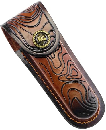 MiOYOOW Leather Knife Sheath, Folding Knife Holder Pocket Knifes Case with Belt Loop for Camping Hunting Fishing Hiking Jungle