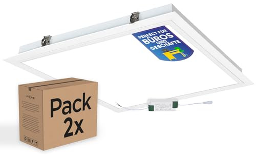 LECOM 2x LED Panel 62x62 Neutralweiß CRI90 Einbaurahmen Gipskartondecken | Neutralweißes Licht mit CRI90 für natürliche Farben. Ideal für Homeoffice, Coworking Spaces, Schulungsräum, Konferenzräume.