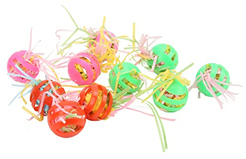TARSHYRY 10 Stück Bunte Hohle Futterbälle mit Glöckchen, Gefülltes Papageienspielzeug für Kleine Vögel Wie Wellensittiche und Nymphensittiche
