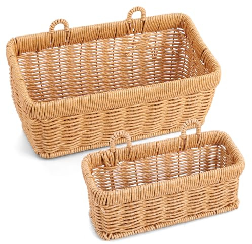 Aramanara 2 Pcs Wall Hanging Wicker Storage Baskets, Woven Food Basket