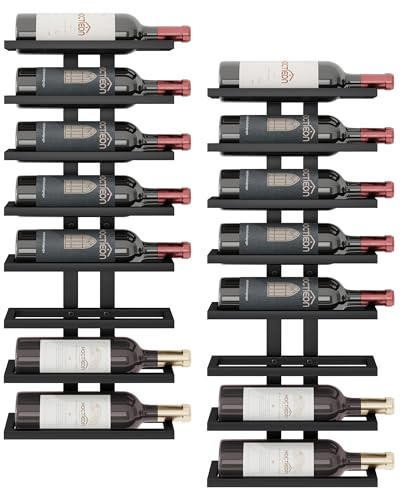 Hoctieon Portabottiglie da Parete, Portabottiglie con 8 Livelli， 2 pezzi organizer per bottiglie da appendere per soggiorno, sala da pranzo, cantina, bar, nero