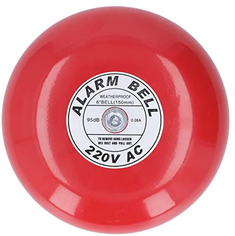 RASTKY Cloche D'alarme Incendie Ronde électrique Durable 6 Pouces 95dB 220V pour Bateau D'hôtel à Domicile, Cuivre en Acier en Aluminium