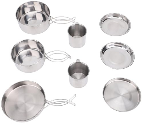 Matybobe Juego de Utensilios de Cocina para Acampar, Utensilios Cocina Portátiles, Juego para Campamento, Vajilla Acampar Acero Inoxidable [marca], Acabado Ce