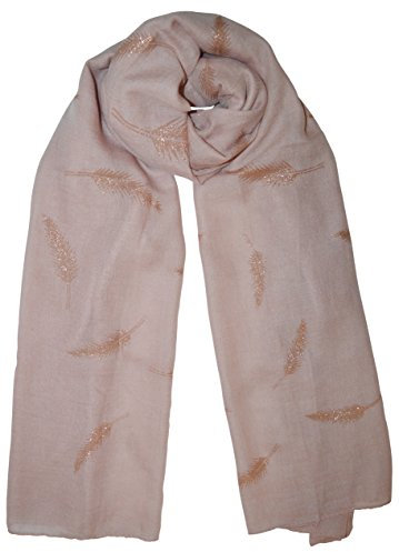 thb Richter XXL Damen Schal Federn Feather mit Glitzer Weich Soft Schals Tücher Halstuch Glitzer-Federn Baumwolle Tuch Lang (Altrosa)