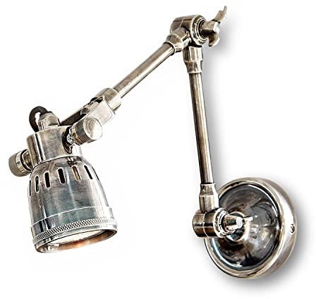 LOBERON Wandlampe Abagail, Industrial-Stil, Verstellbarer Schwenkarm, Zeitloses Design, Punktgenaue Beleuchtung, Schreibtischlampe, Wandleuchte, Messing, antiksilber
