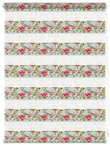 Lichtblick Doppelrollo Klemmfix ohne Bohren mit Motiv, Birds - Grün Pink, Blickdicht, Made in Germany, Klemmträger 100 cm x 150 cm (B x L)