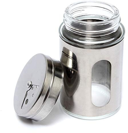FEVERWORK Stainless Steel Glass Spice Shaker Empty Jar Condiment Salt Pepper Kitchen Storage Adjustable Cap