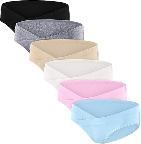 HBselect Womens Maternity Knickers Healthy Cotton Maternity Underwear Pack | 6 Pack Maternity Underwear for Women, Cotton Breathable, Under Bump Bikinis for Pregnancy Postpartum, C Section Essentials